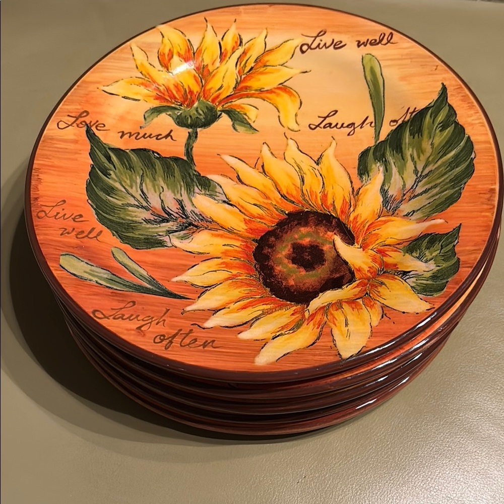 Maxcera Yellow and Green Sunflower with writing Salat plates